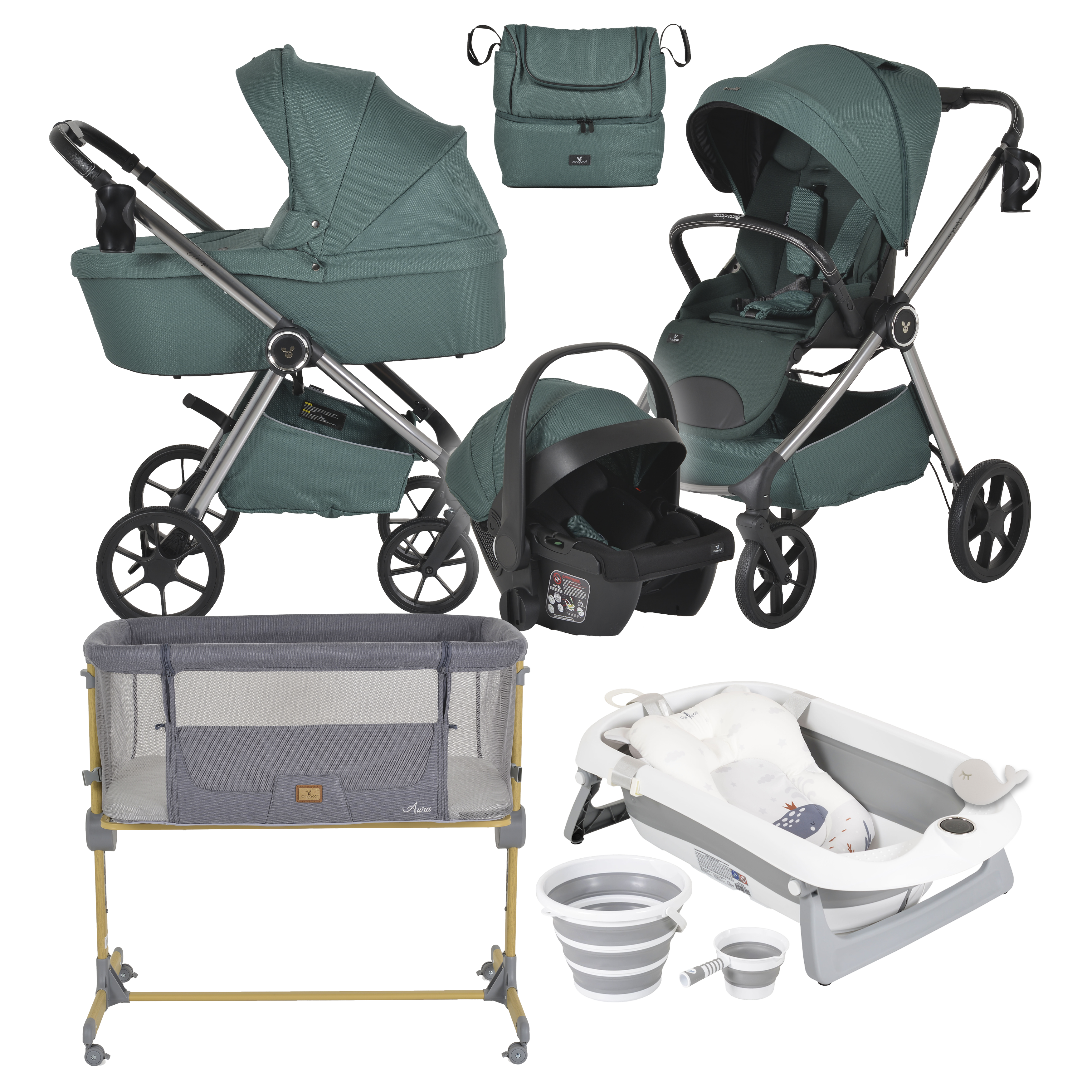 Pack Ahorro: Carrito 3 Piezas Unique + Minicuna Aura + Bañera Plegable Balena - Dulce Sonrisa