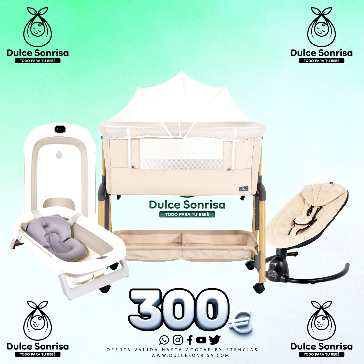 Lote Minicuna Colecho + Hamaca Electrica + Bañera Plegable con Termómetro