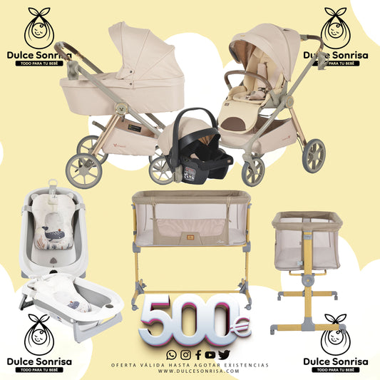 Lote Premium: Carrito 3 en 1 + Minicuna Aura + Bañera Balena