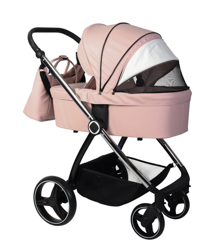 Carrito de bebé ELENA DUO POLIPIEL ROSA de Toral