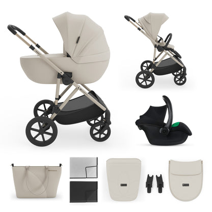 Carrito de bebé PRIME3 TRIO POLIPIEL/TELA BEIGE de KinderKraft