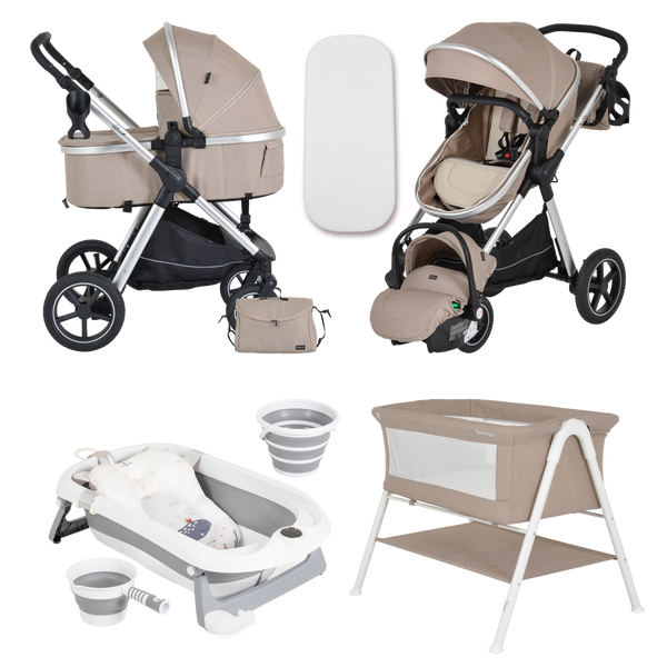 Pack ahorro: Carrito 3 en 1 Convertible ALINA+ Minicuna KALINIHTA + Bañera plegable con termómetro inteligente BALENA - Dulce Sonrisa