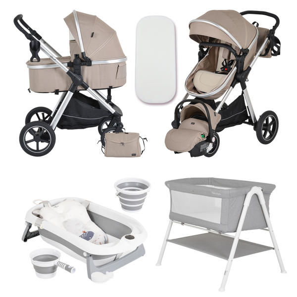 Pack ahorro: Carrito 3 en 1 Convertible ALINA+ Minicuna KALINIHTA + Bañera plegable con termómetro inteligente BALENA - Dulce Sonrisa