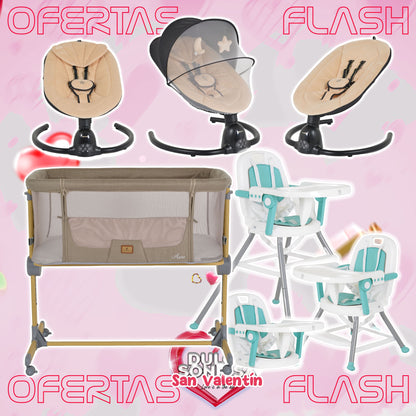 Lote San Valentin Nº5: Hamaca CLARISSA + Minicuna AURA + Trona AMARETTI