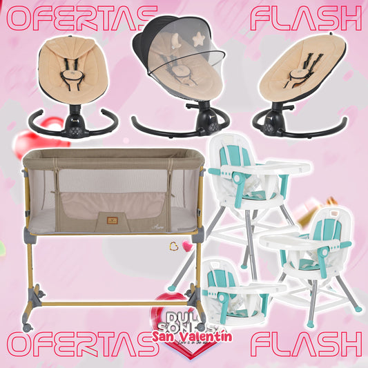 Lote San Valentin Nº5: Hamaca CLARISSA + Minicuna AURA + Trona AMARETTI