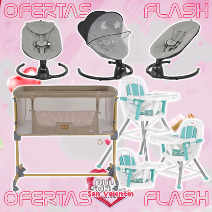 Lote San Valentin Nº5: Hamaca CLARISSA + Minicuna AURA + Trona AMARETTI