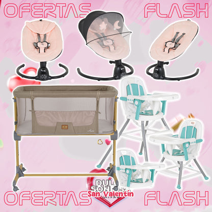 Lote San Valentin Nº5: Hamaca CLARISSA + Minicuna AURA + Trona AMARETTI