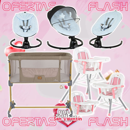 Lote San Valentin Nº5: Hamaca CLARISSA + Minicuna AURA + Trona AMARETTI