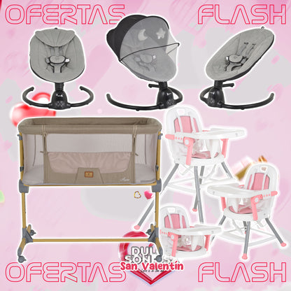 Lote San Valentin Nº5: Hamaca CLARISSA + Minicuna AURA + Trona AMARETTI