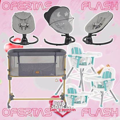 Lote San Valentin Nº5: Hamaca CLARISSA + Minicuna AURA + Trona AMARETTI