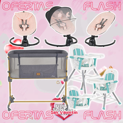 Lote San Valentin Nº5: Hamaca CLARISSA + Minicuna AURA + Trona AMARETTI