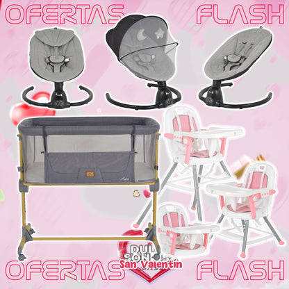 Lote San Valentin Nº5: Hamaca CLARISSA + Minicuna AURA + Trona AMARETTI