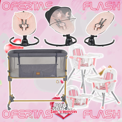 Lote San Valentin Nº5: Hamaca CLARISSA + Minicuna AURA + Trona AMARETTI