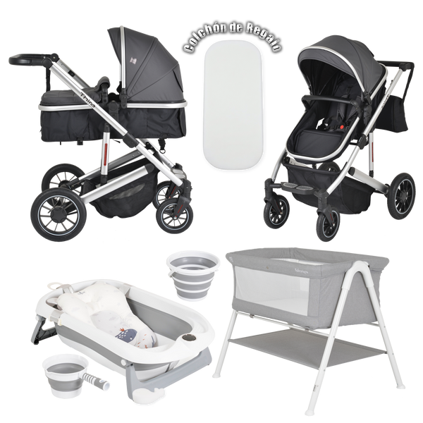 Pack ahorro: Carrito duo THIRA+ Bañera BALENA + Minicuna KALINIHTA - Dulce Sonrisa