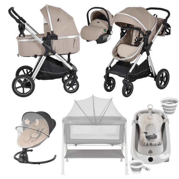 Pack ahorro: Carrito 3 en 1 Convertible ALINA+ Minicuna KALINIHTA + Bañera plegable con termómetro inteligente BALENA + Hamaca CLARISSA - Dulce Sonrisa
