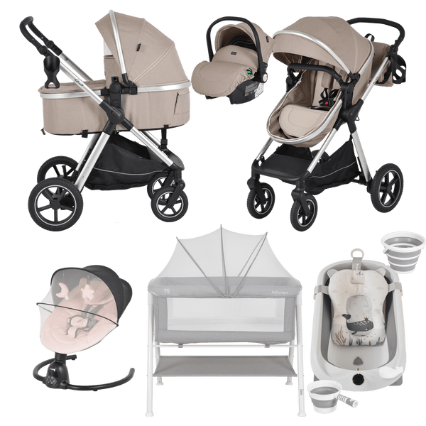 Pack ahorro: Carrito 3 en 1 Convertible ALINA+ Minicuna KALINIHTA + Bañera plegable con termómetro inteligente BALENA + Hamaca CLARISSA - Dulce Sonrisa