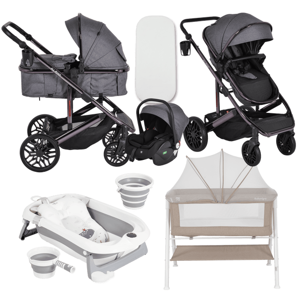 Pack ahorro: Carrito 3 en 1 Convertible ALL ROAD + Minicuna KALINIHTA + Bañera plegable con termómetro inteligente BALENA - Dulce Sonrisa