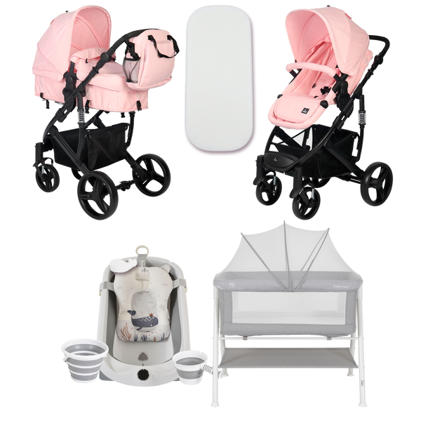 Pack ahorro: Carrito trio CORINTO+ Minicuna KALINIHTA + Bañera plegable con termómetro inteligente BALENA - Dulce Sonrisa