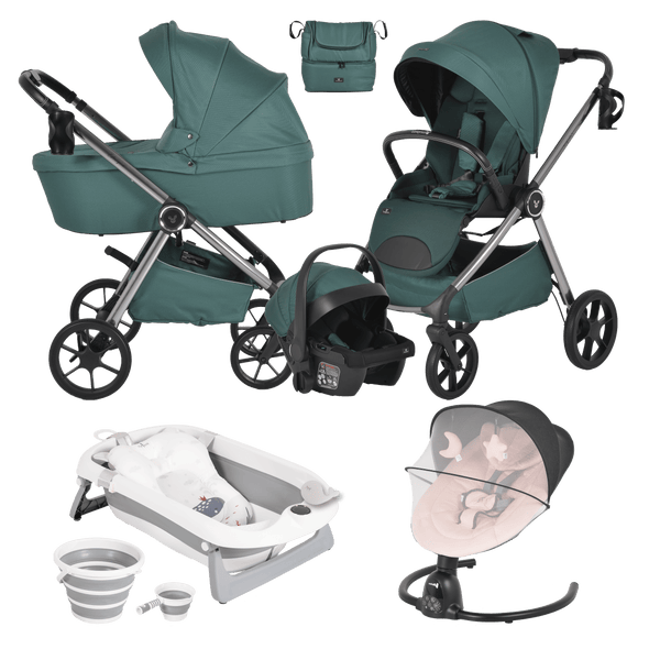 Pack Ahorro: Carrito 3 piezas UNIQUE +  Bañera Plegable BALENA + Hamaca CLARISSA electrica - Dulce Sonrisa