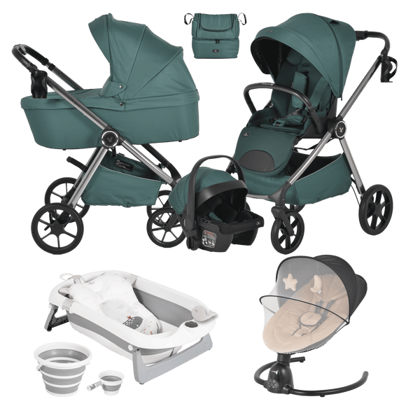Pack Ahorro: Carrito 3 piezas UNIQUE +  Bañera Plegable BALENA + Hamaca CLARISSA electrica - Dulce Sonrisa