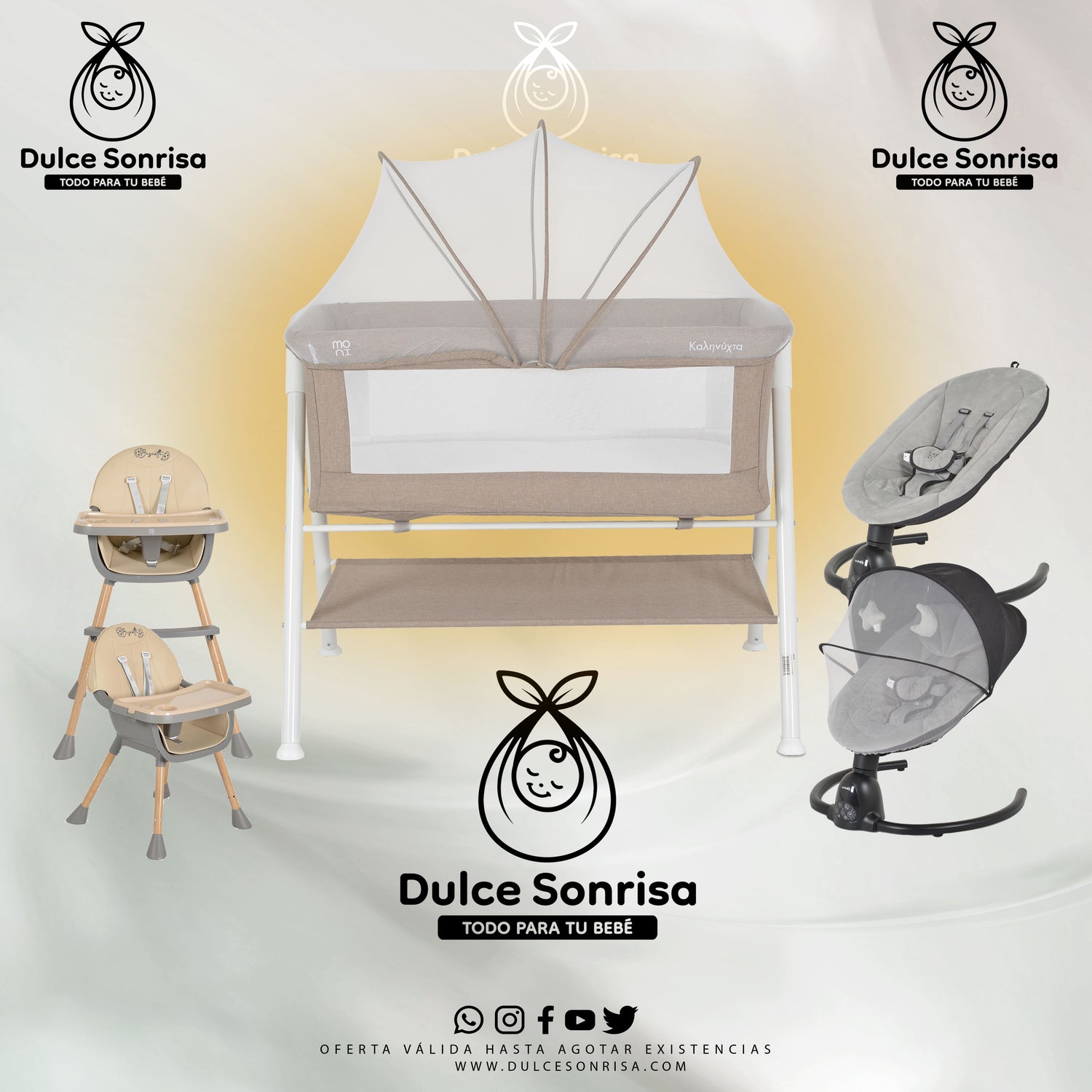 Lote Minicuna Aluminio + Trona 2 en 1 + Hamaca Electrica