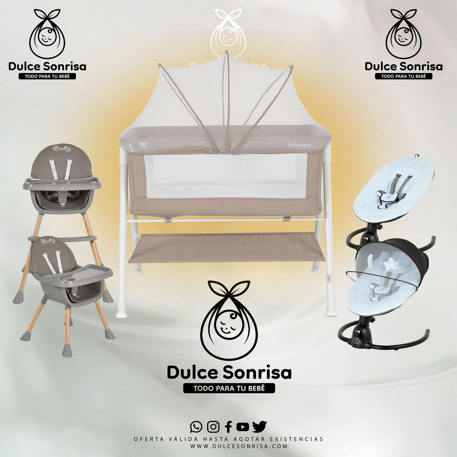 Lote Minicuna Aluminio + Trona 2 en 1 + Hamaca Electrica