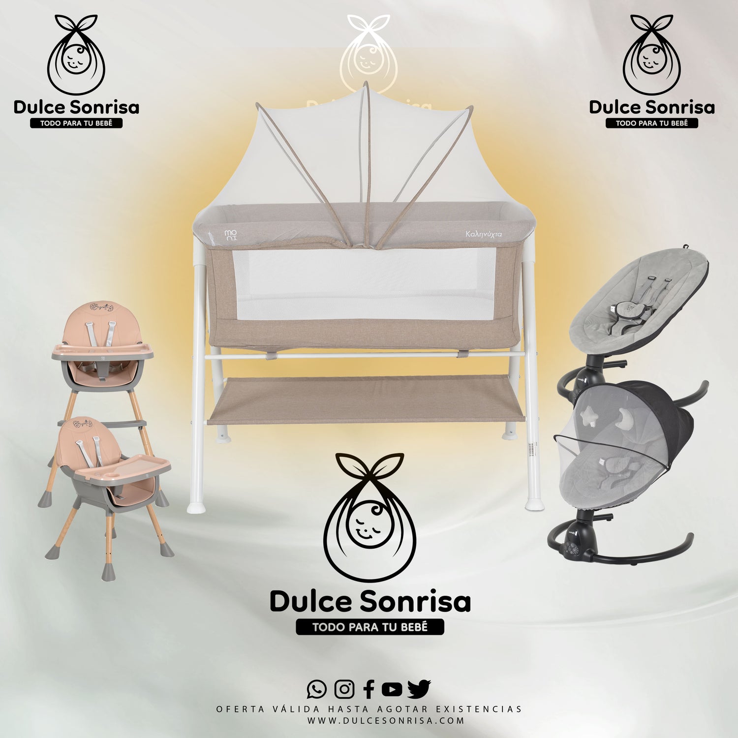 Lote Minicuna Aluminio + Trona 2 en 1 + Hamaca Electrica