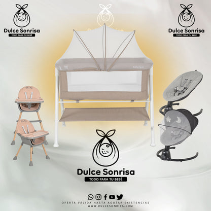 Lote Minicuna Aluminio + Trona 2 en 1 + Hamaca Electrica
