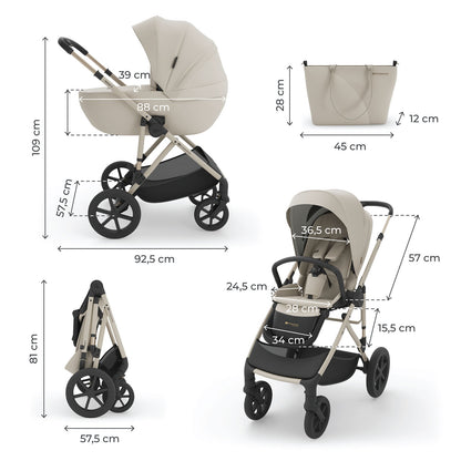 Carrito de bebé PRIME3 TRIO POLIPIEL/TELA BEIGE de KinderKraft