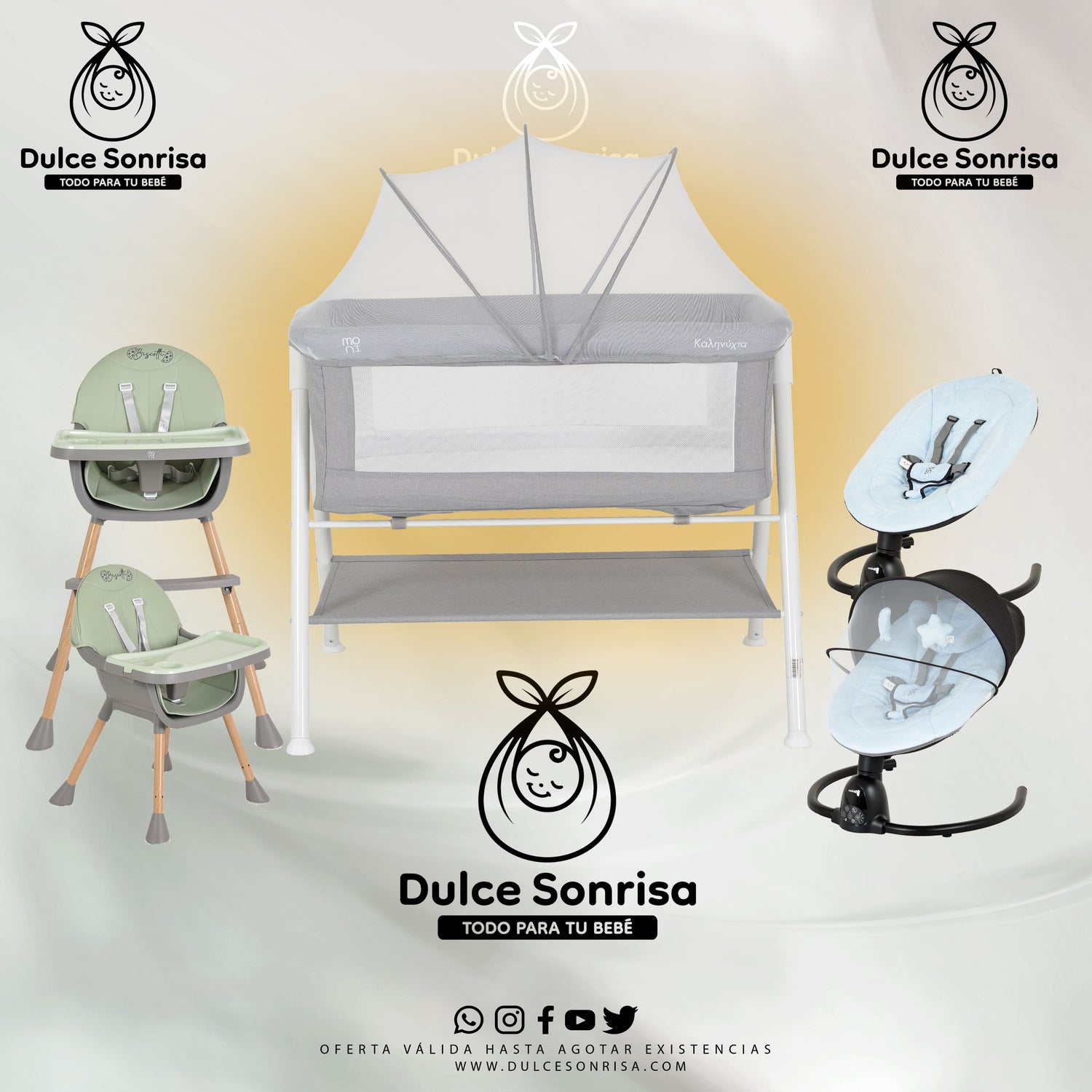 Lote Minicuna Aluminio + Trona 2 en 1 + Hamaca Electrica